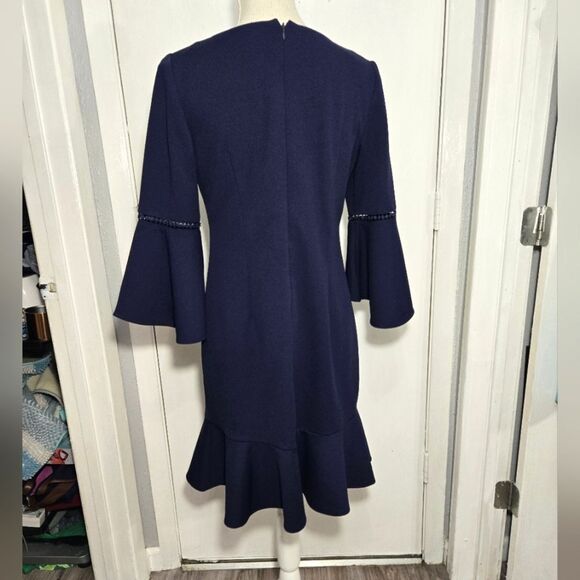 Dress Barn Roz & Ali Crepe Ruffled Bell Sleeve Dress sz 4 Navy Career/Work - Picture 6 of 11